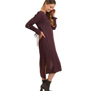 NEW Umgee Purple Lace Up Sleeve Midi Dress
